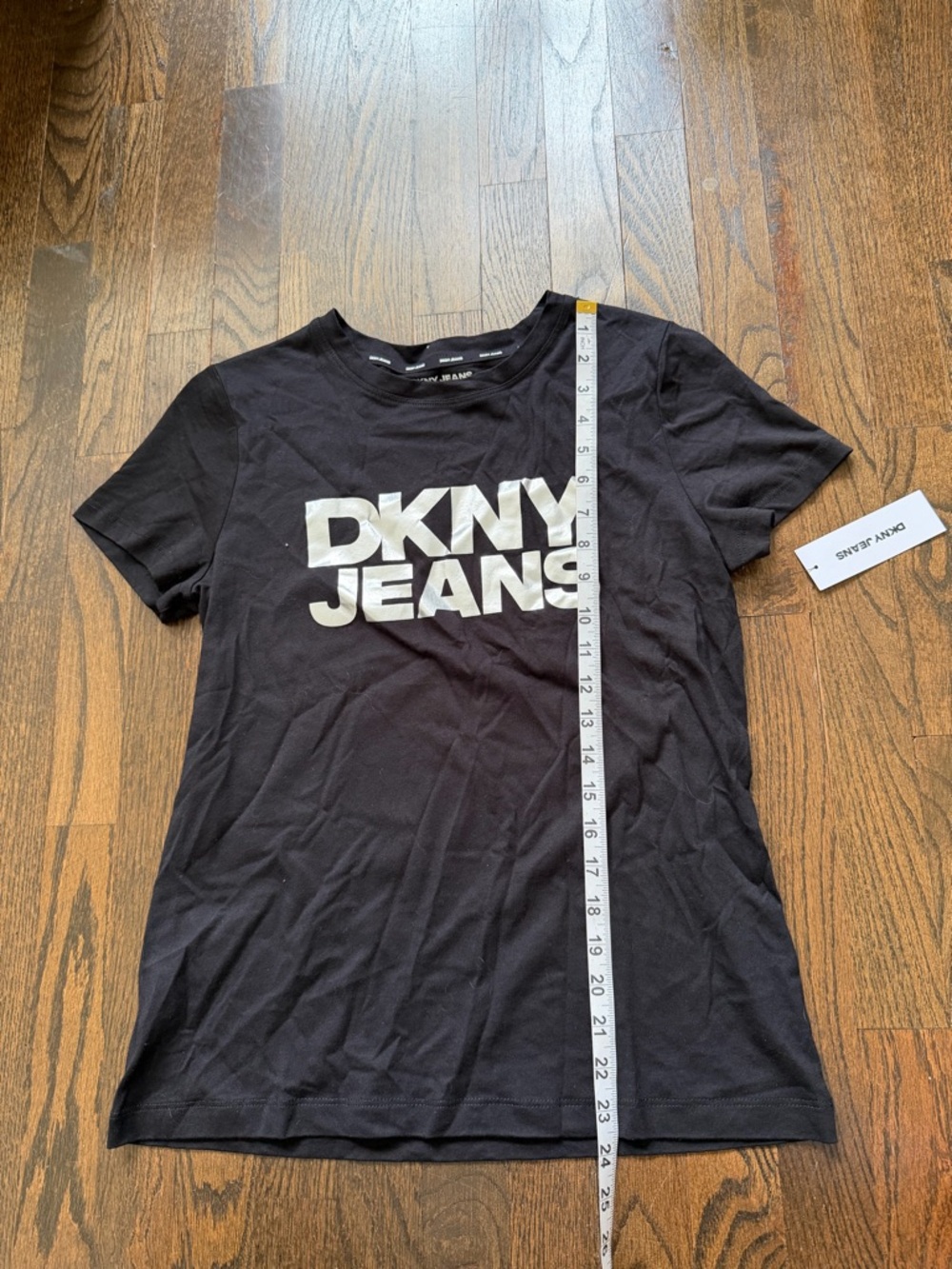 DKNY Jeans Black Short Sleeve Logo Tee with White Print - Picture 4 of 5